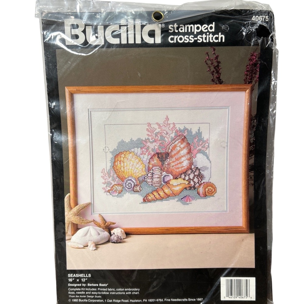 Buciila Stamped Cross Stitch Kit Seashells 16"x12" Barbara Baatz Craft NEW 1992